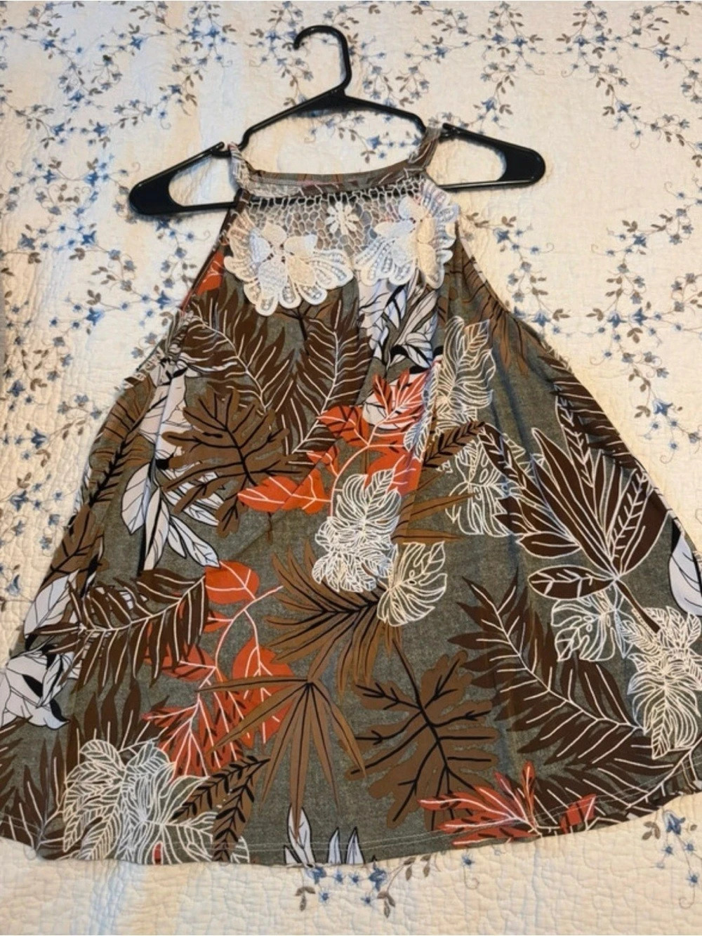 Amana Floral Halter Top in Brown & Orange Size Medium Like New